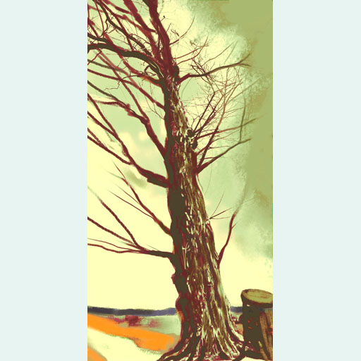 art, landscape, photorealism, tree, painting